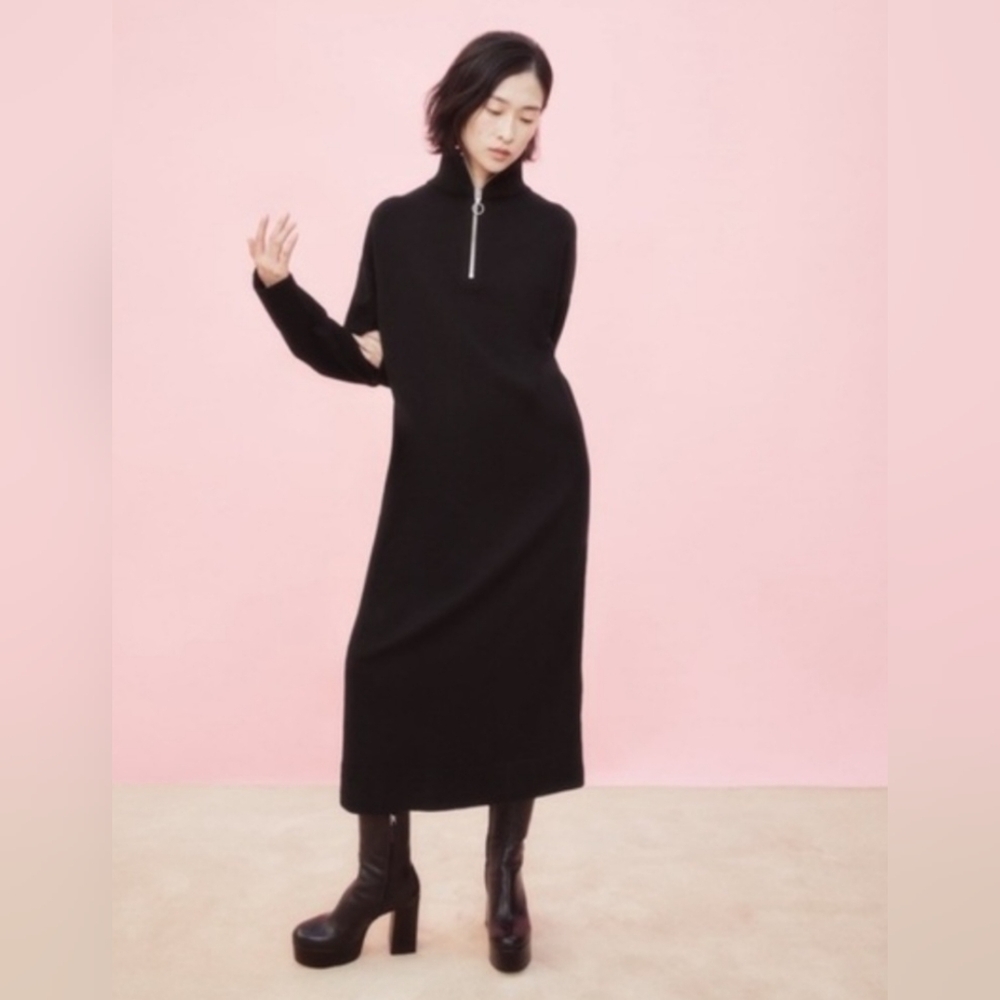Zara‎ Zipper Midi Dress Black Womens Size Medium